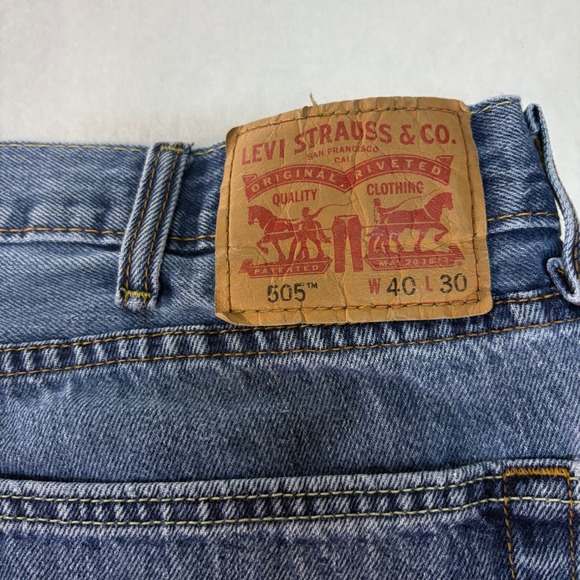 Levis 505 Regular Fit Straight Leg Blue Denim Jeans Mens 40x30 Medium Wash - Picture 4 of 8